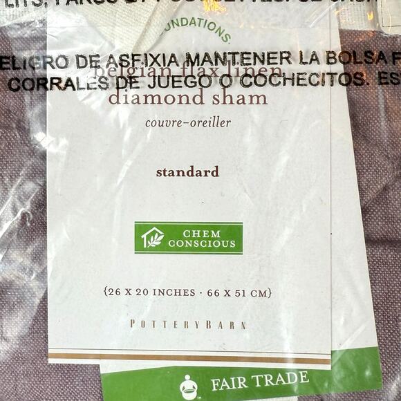 Pottery Barn Fig Pillow Sham Belgian Flax Linen 26"x20" NWT - Picture 2 of 3